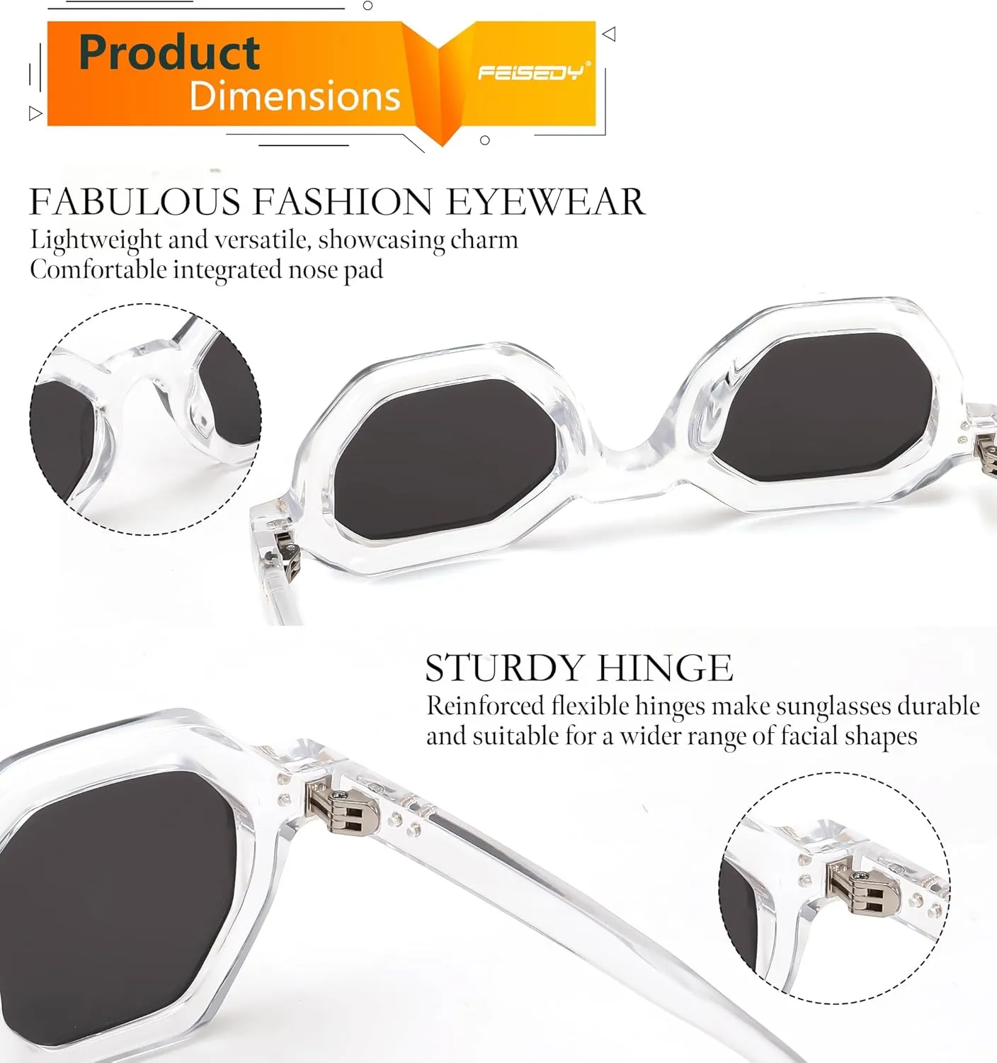 FEISEDY Octagon Sunglasses for Women - Thick Frame Fashion Rectangle Sun Glasses - Summer UV400 Protection