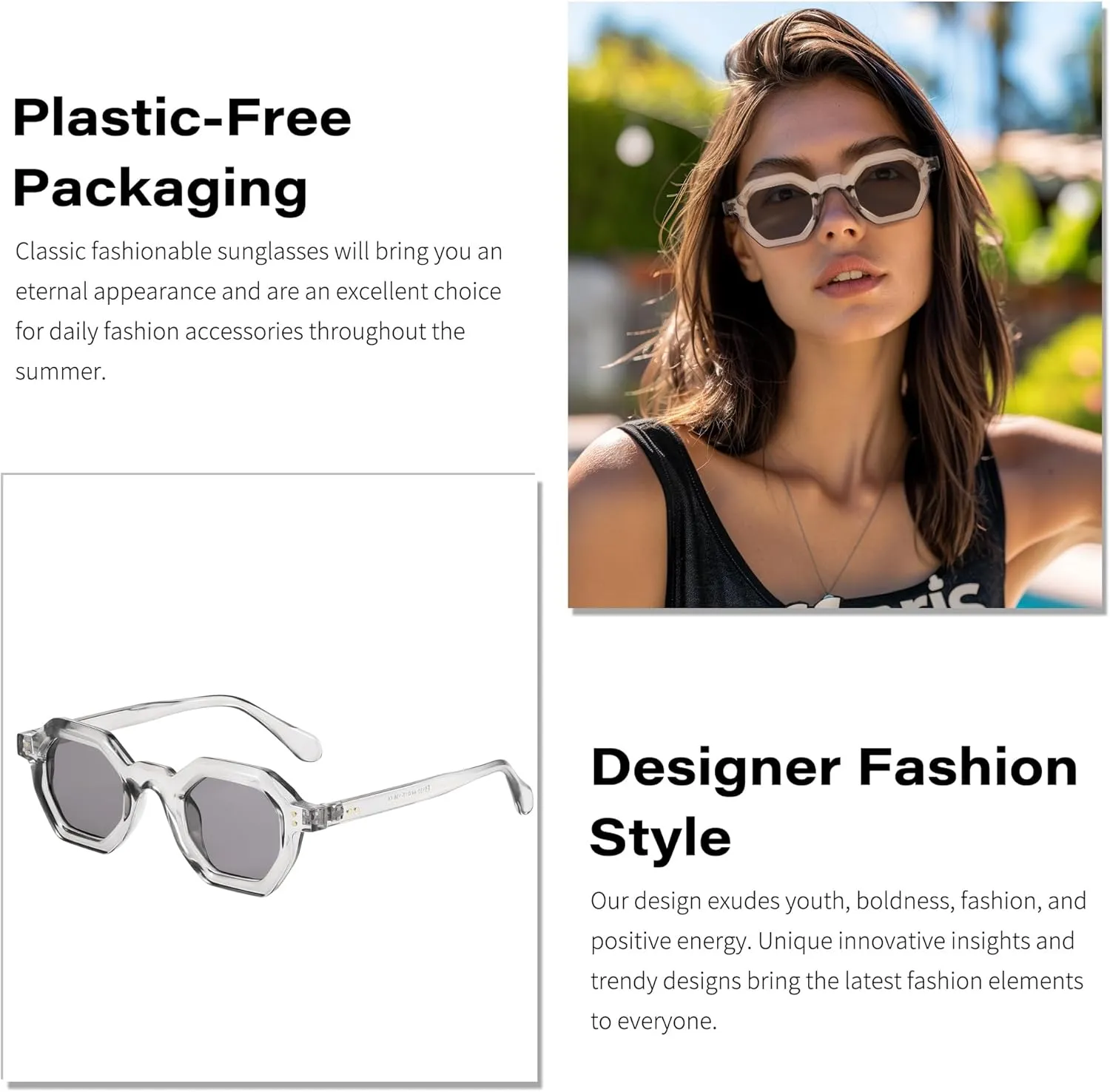 FEISEDY Octagon Sunglasses for Women - Thick Frame Fashion Rectangle Sun Glasses - Summer UV400 Protection