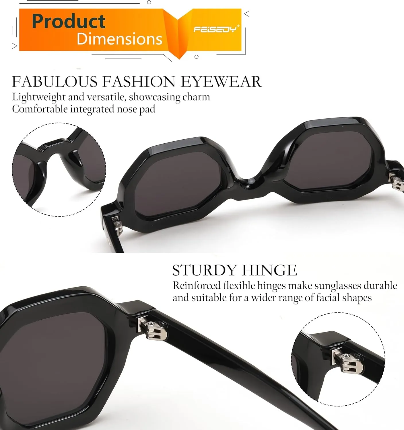 FEISEDY Octagon Sunglasses for Women - Thick Frame Fashion Rectangle Sun Glasses - Summer UV400 Protection