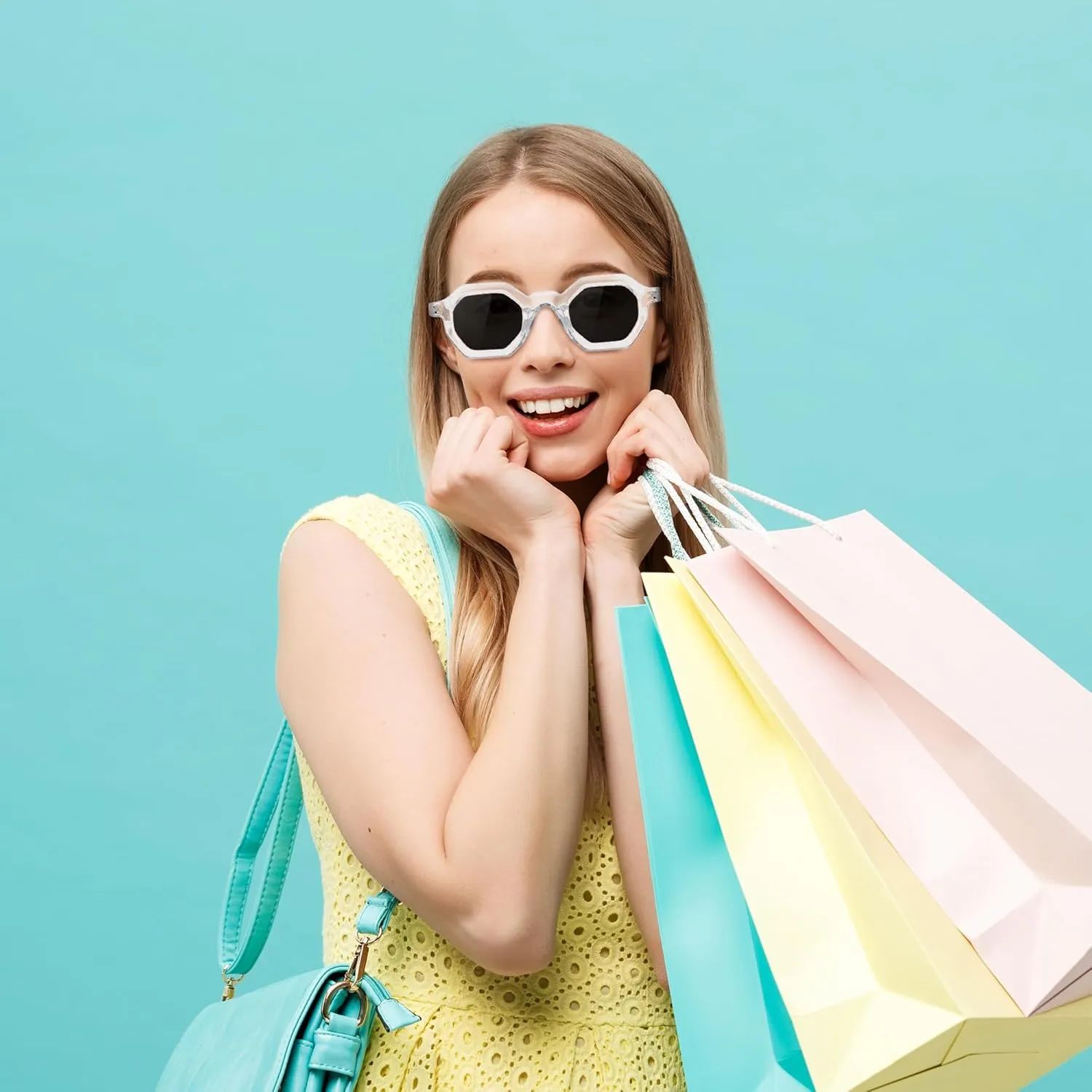 FEISEDY Octagon Sunglasses for Women - Thick Frame Fashion Rectangle Sun Glasses - Summer UV400 Protection