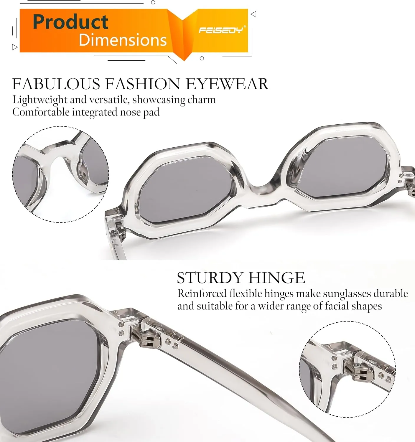 FEISEDY Octagon Sunglasses for Women - Thick Frame Fashion Rectangle Sun Glasses - Summer UV400 Protection