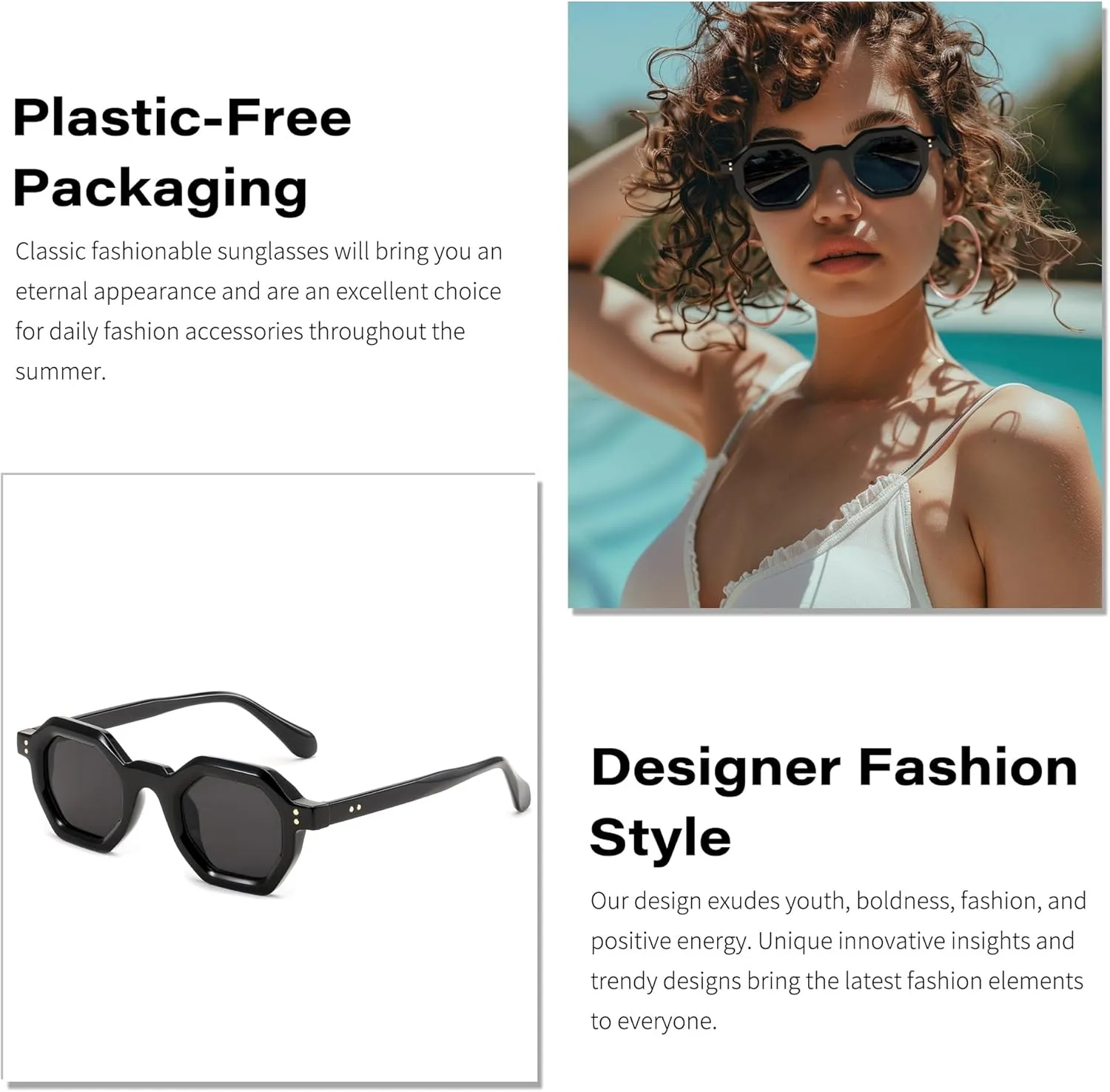 FEISEDY Octagon Sunglasses for Women - Thick Frame Fashion Rectangle Sun Glasses - Summer UV400 Protection