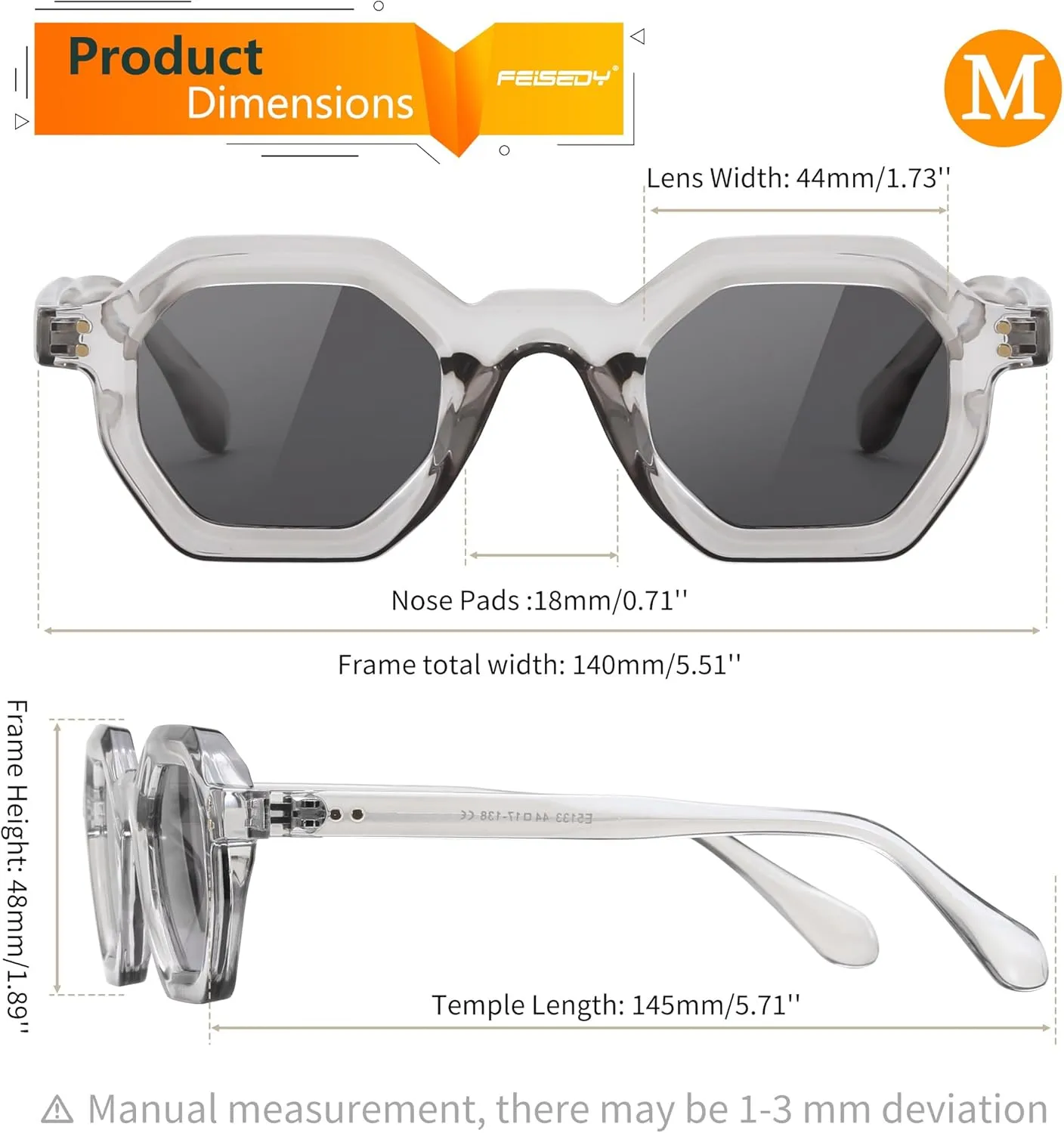 FEISEDY Octagon Sunglasses for Women - Thick Frame Fashion Rectangle Sun Glasses - Summer UV400 Protection