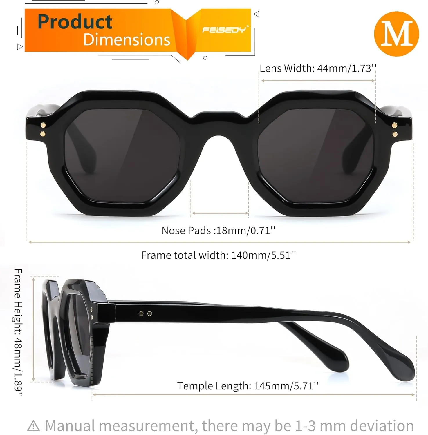 FEISEDY Octagon Sunglasses for Women - Thick Frame Fashion Rectangle Sun Glasses - Summer UV400 Protection