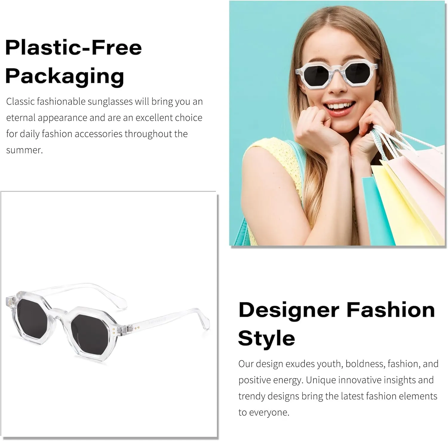 FEISEDY Octagon Sunglasses for Women - Thick Frame Fashion Rectangle Sun Glasses - Summer UV400 Protection