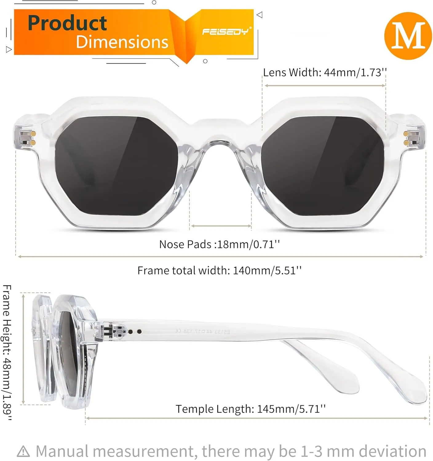 FEISEDY Octagon Sunglasses for Women - Thick Frame Fashion Rectangle Sun Glasses - Summer UV400 Protection