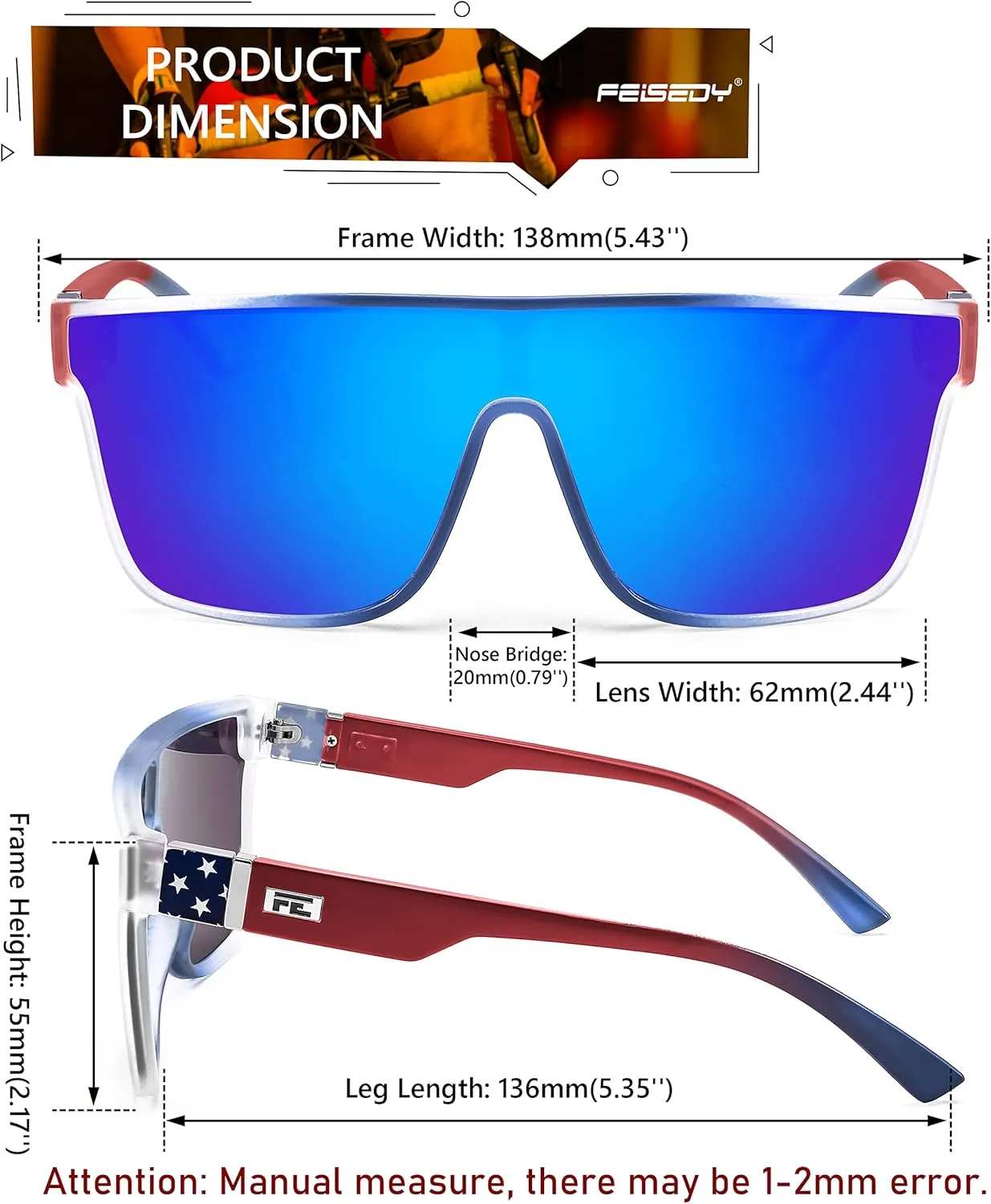 FEISEDY Sunglasses for Women Men, Fashion Mirrored Single Lens, Driving Beach Sunnies UV400 Shades B2996