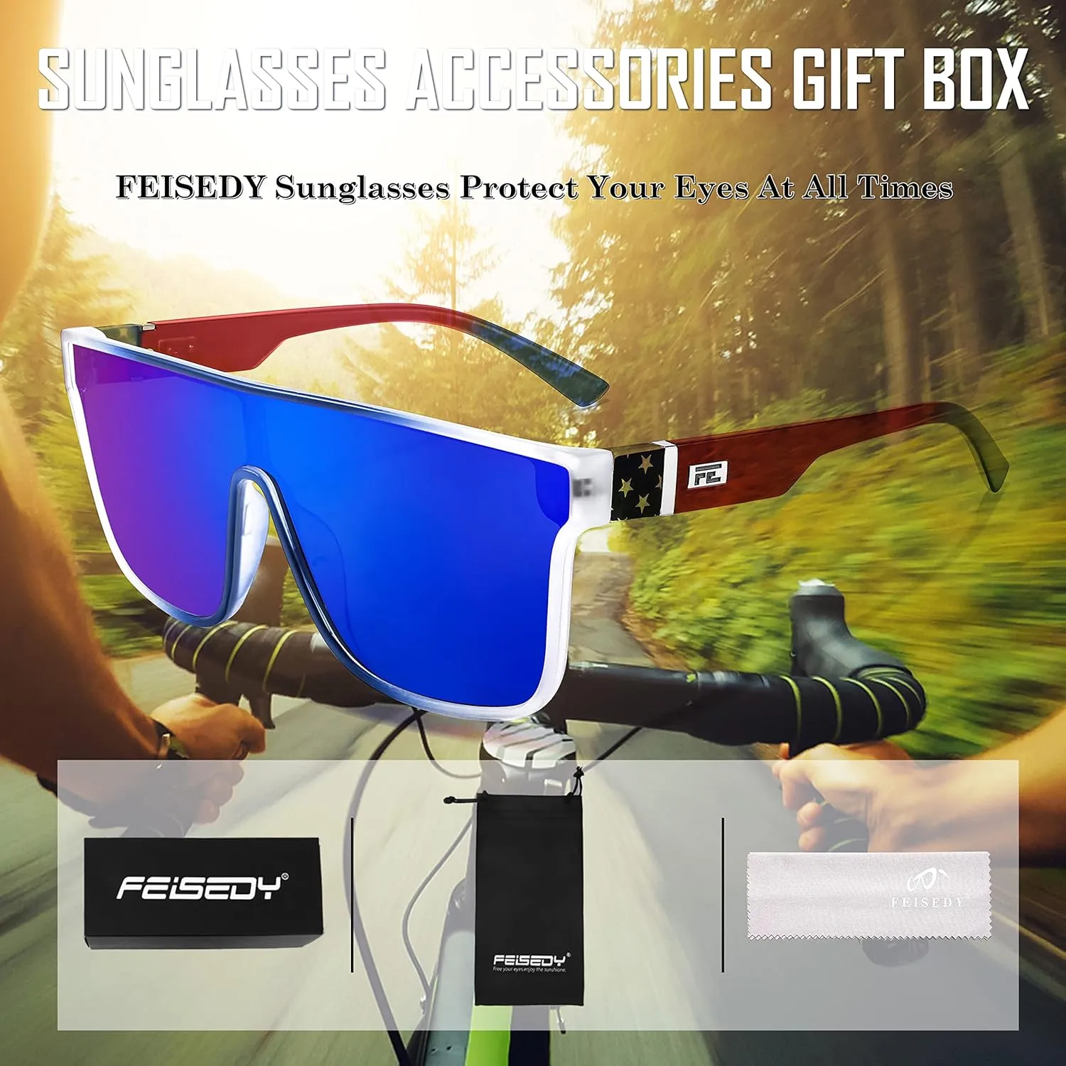 FEISEDY Sunglasses for Women Men, Fashion Mirrored Single Lens, Driving Beach Sunnies UV400 Shades B2996