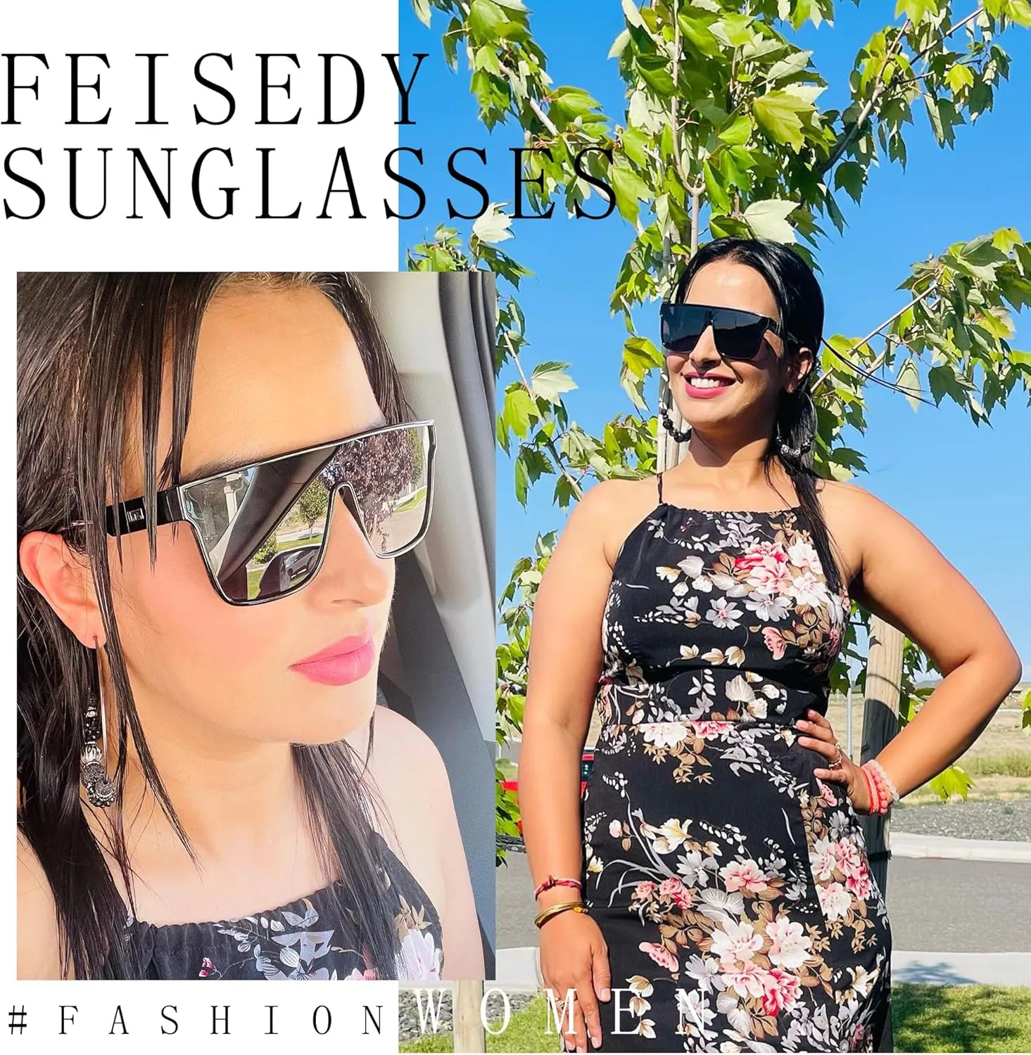 FEISEDY Sunglasses for Women Men, Fashion Mirrored Single Lens, Driving Beach Sunnies UV400 Shades B2996