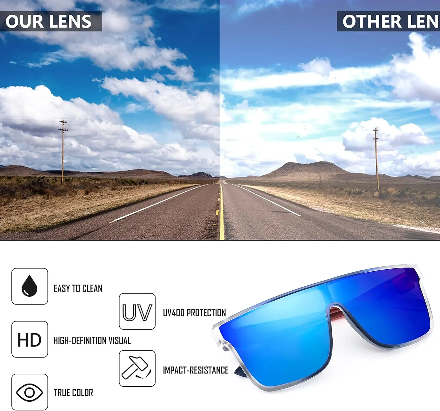 FEISEDY Sunglasses for Women Men, Fashion Mirrored Single Lens, Driving Beach Sunnies UV400 Shades B2996