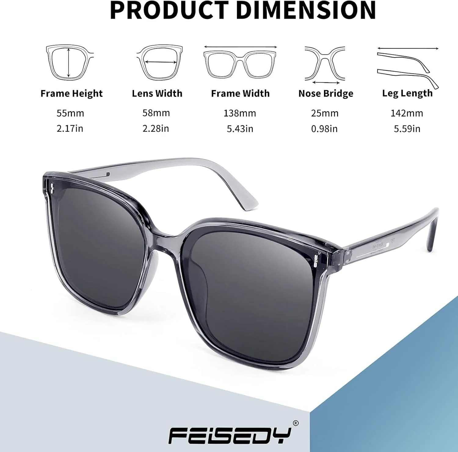 FEISEDY Women Oversized Vintage Polarized Sunglasses Square Cute Trendy Classic Simple Men B2758