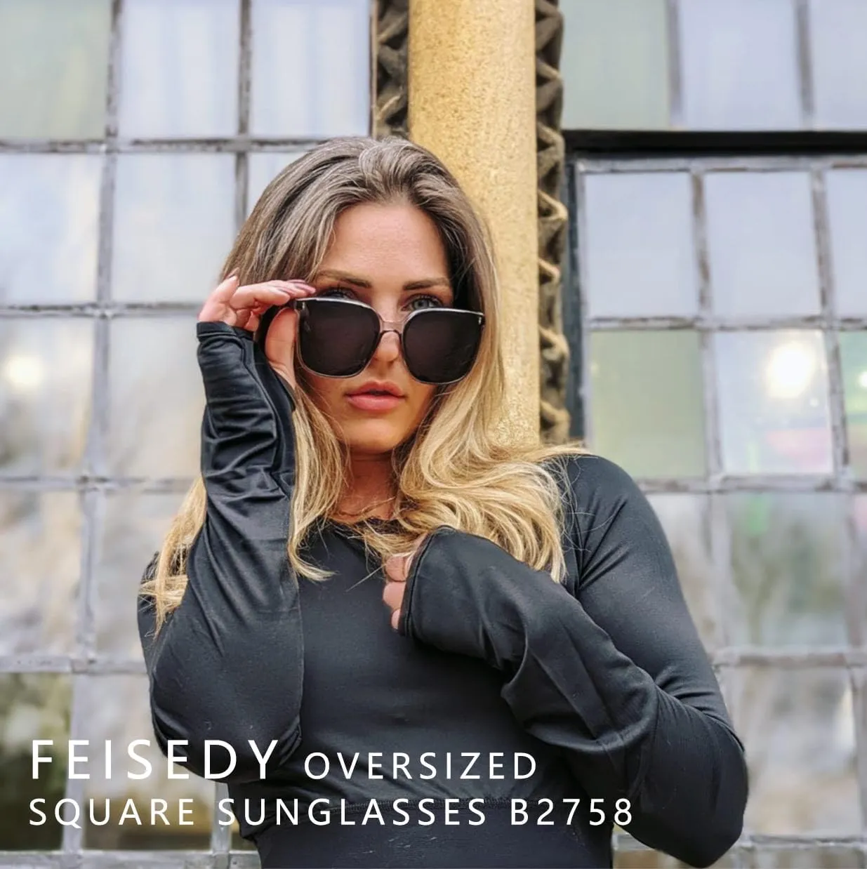 FEISEDY Women Oversized Vintage Polarized Sunglasses Square Cute Trendy Classic Simple Men B2758