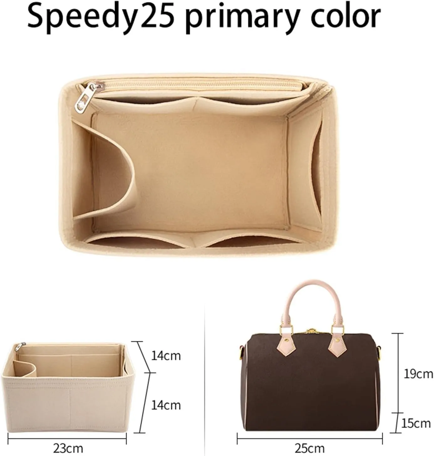 Felt Insert Bag Organizer For LV Speedy 20 25 30 35 Flap Handbag Inner Bag Makeup Travel Purse Storage Tote Bag Accessories(For speedy25)