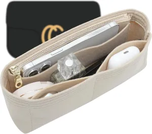 Felt Small Insert Purse Organizer with Zipper Compatible with GG Mini Marmont Insert Matelasse Shoulder Bag and More, Mini Handbag Organizer Pouch for Women Inner Bladder Bag (Beige, mini)
