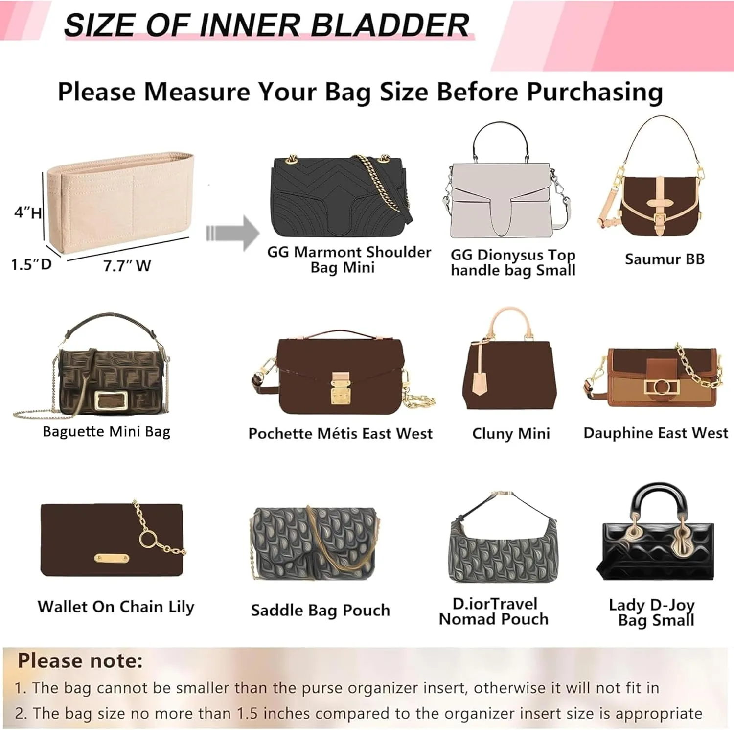 Felt Small Insert Purse Organizer with Zipper Compatible with GG Mini Marmont Insert Matelasse Shoulder Bag and More, Mini Handbag Organizer Pouch for Women Inner Bladder Bag (Beige, mini)
