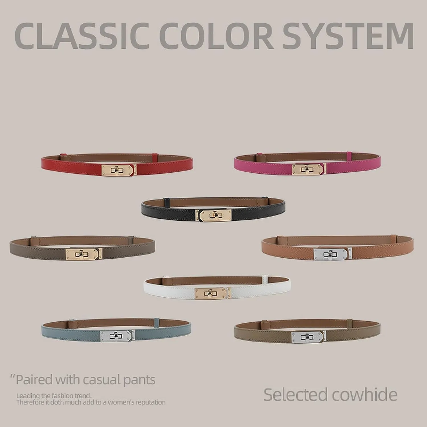 FENLDY Adjustable Thin Belts For Womens Skinny Belts For Dresses Womens Solid Color Alloy Turn Lock Belts For Jeans
