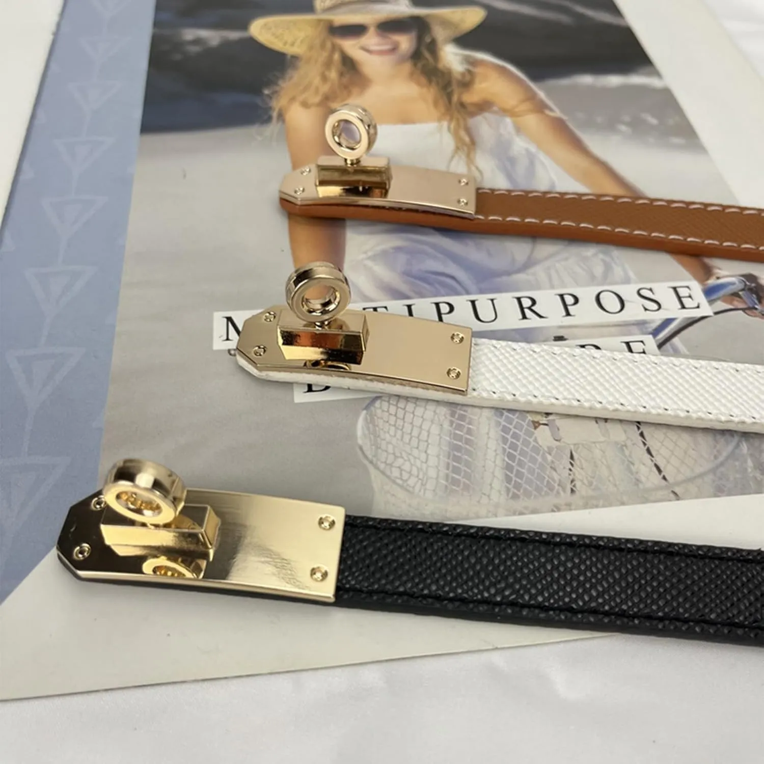 FENLDY Adjustable Thin Belts For Womens Skinny Belts For Dresses Womens Solid Color Alloy Turn Lock Belts For Jeans