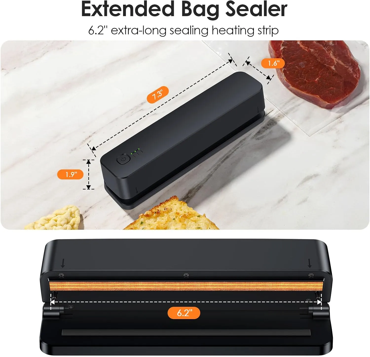 FEPPO Bag Sealer, 3000mAh Rechargeable Mini Bag Sealer with 6.2" Heating Strip, Heat Seal Portable 3 Adjustable Gears Quick Heat Sealer for Chips Snacks Candies Bags Food Storage