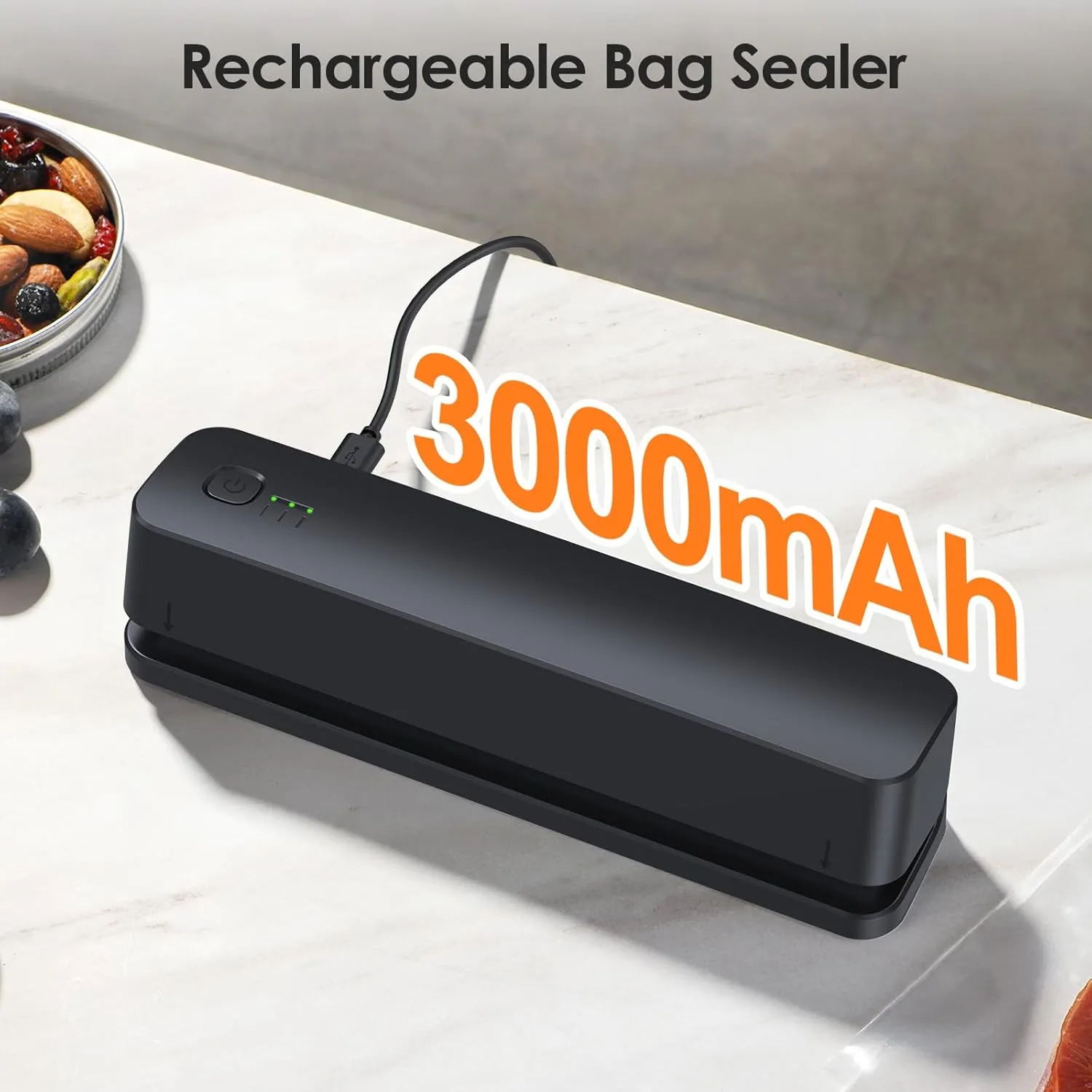 FEPPO Bag Sealer, 3000mAh Rechargeable Mini Bag Sealer with 6.2" Heating Strip, Heat Seal Portable 3 Adjustable Gears Quick Heat Sealer for Chips Snacks Candies Bags Food Storage
