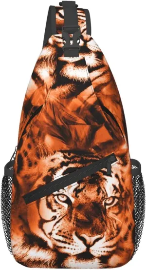 Fiercely Tiger Head Chest Sling Bag Crossbody Shoulder Backpack Bag Gym Cycling Daypack Travel Hiking Cross Bag