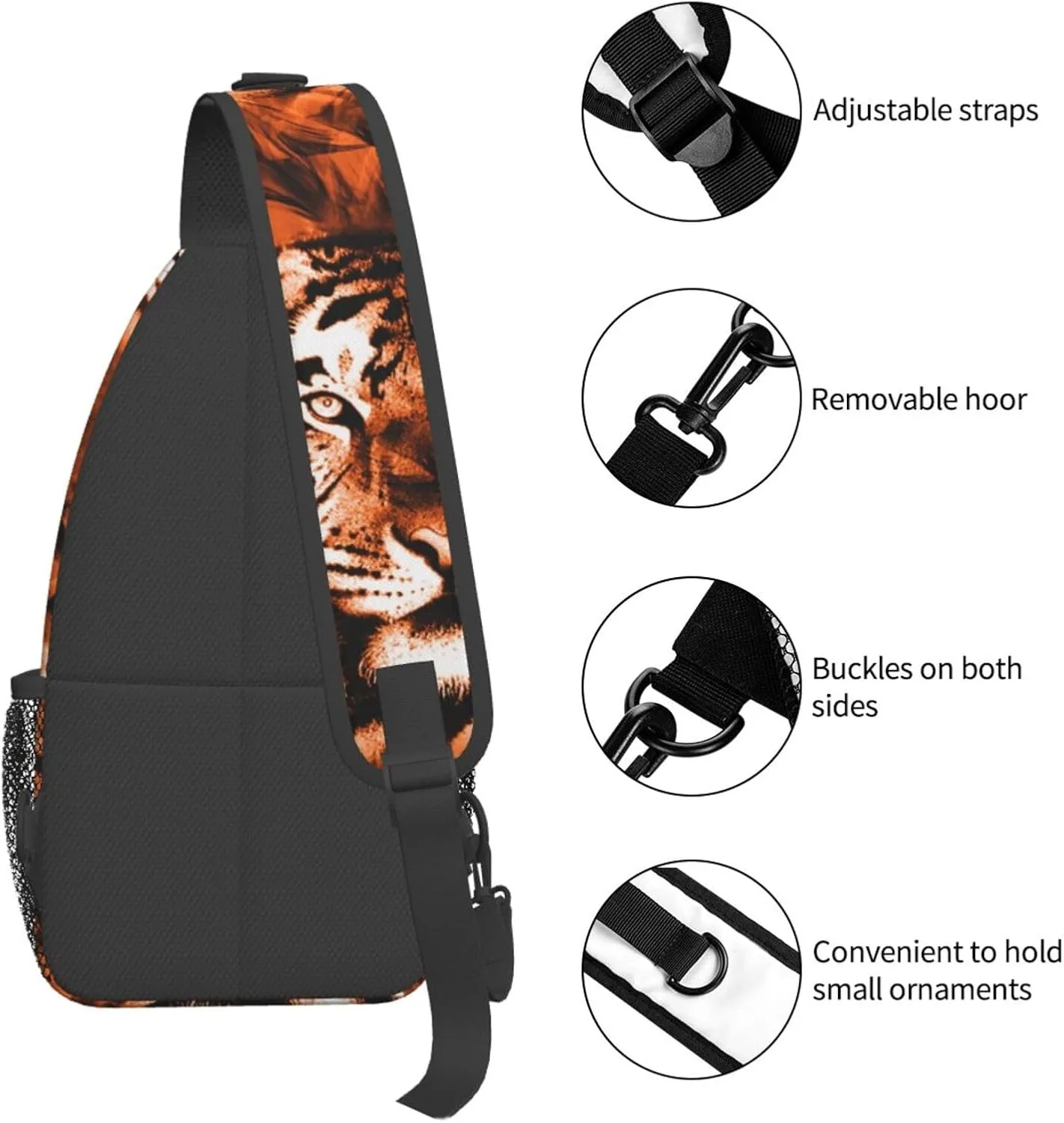 Fiercely Tiger Head Chest Sling Bag Crossbody Shoulder Backpack Bag Gym Cycling Daypack Travel Hiking Cross Bag