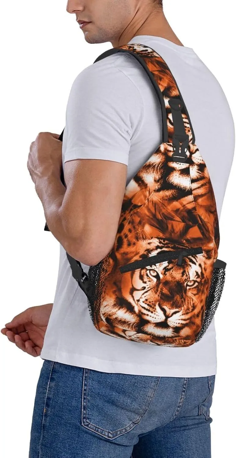 Fiercely Tiger Head Chest Sling Bag Crossbody Shoulder Backpack Bag Gym Cycling Daypack Travel Hiking Cross Bag