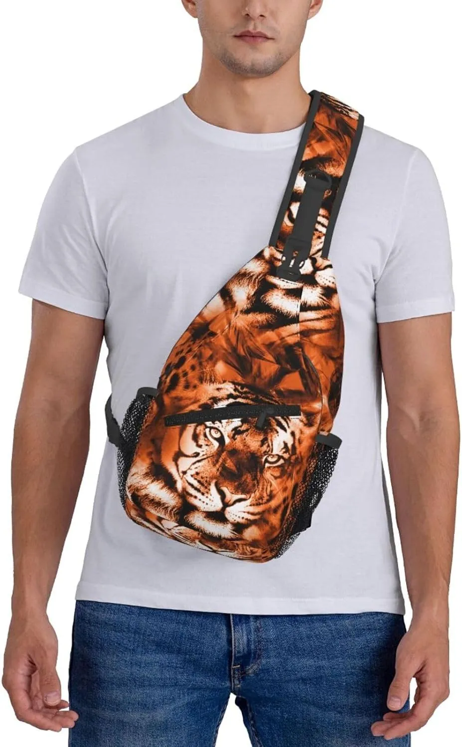 Fiercely Tiger Head Chest Sling Bag Crossbody Shoulder Backpack Bag Gym Cycling Daypack Travel Hiking Cross Bag