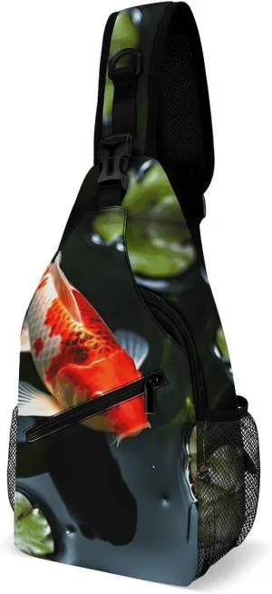 Fish in Pond Sling Bag Crossbody Chest Bag Casual Shoulder Backpack Sport Travel Hiking Daypack for Women Men
