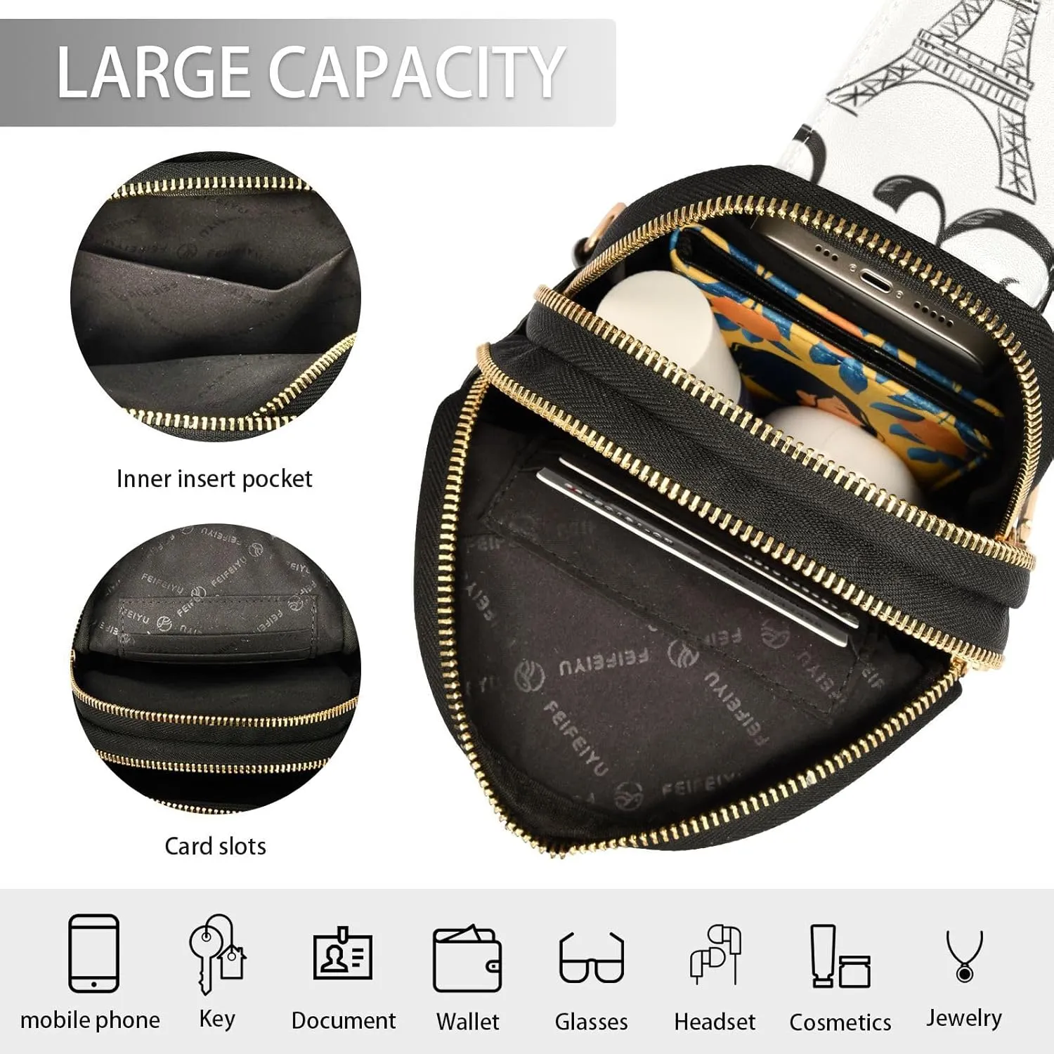 Fisyme Eiffel Tower Paris Small Sling Bag for Women Fashion Waist Packs Leather Crossbody Fanny Packs Purse for Travel