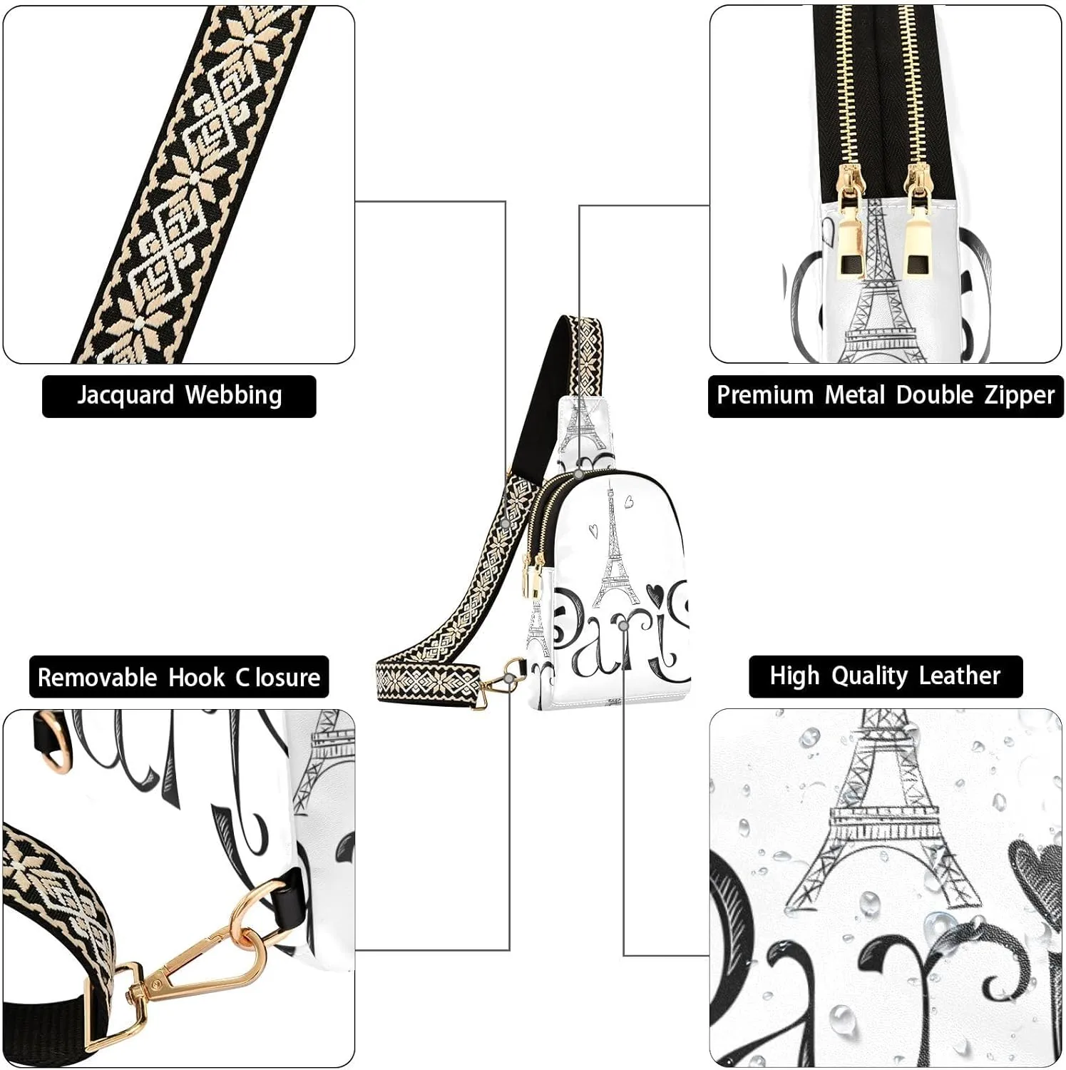 Fisyme Eiffel Tower Paris Small Sling Bag for Women Fashion Waist Packs Leather Crossbody Fanny Packs Purse for Travel