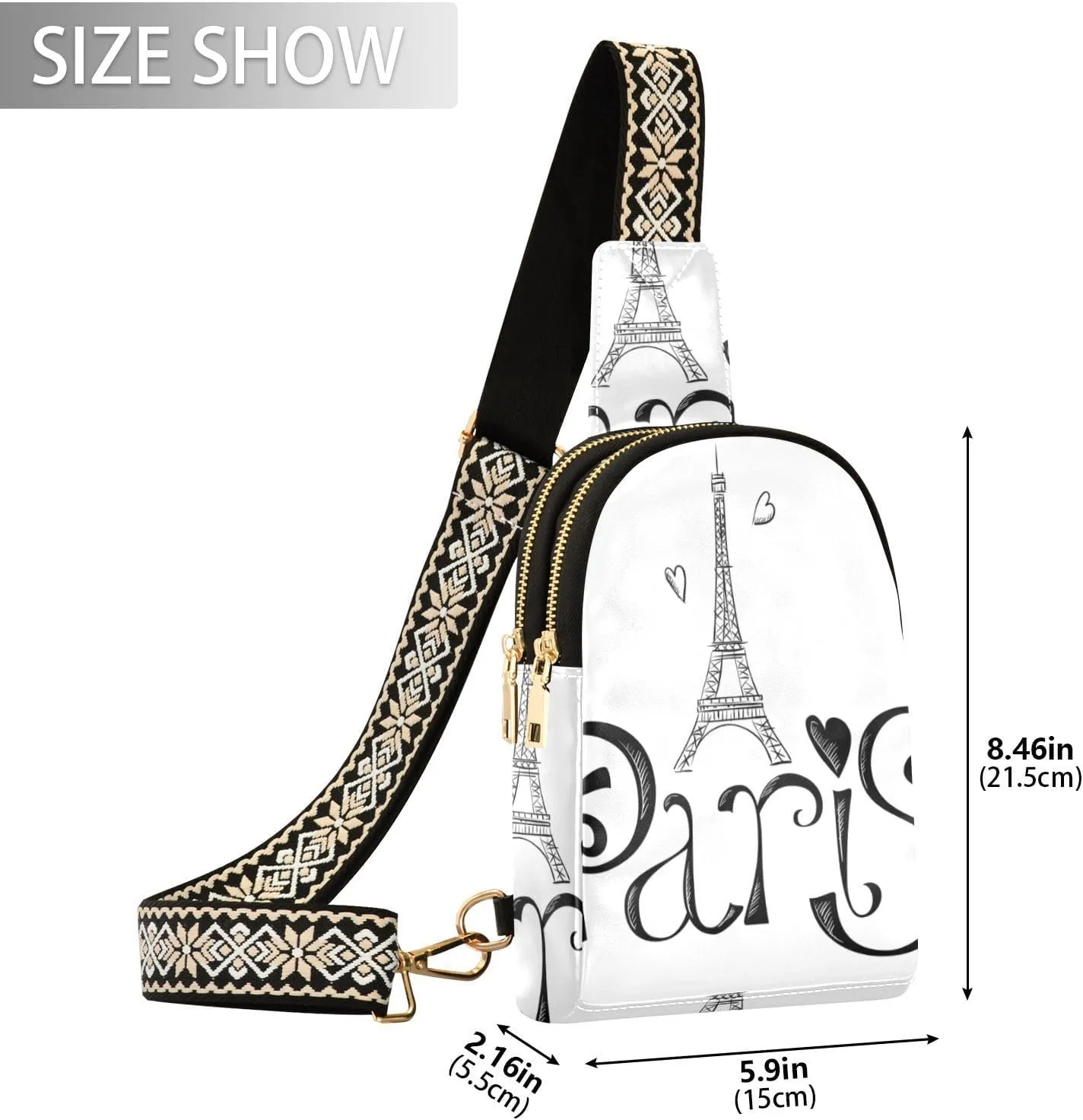 Fisyme Eiffel Tower Paris Small Sling Bag for Women Fashion Waist Packs Leather Crossbody Fanny Packs Purse for Travel