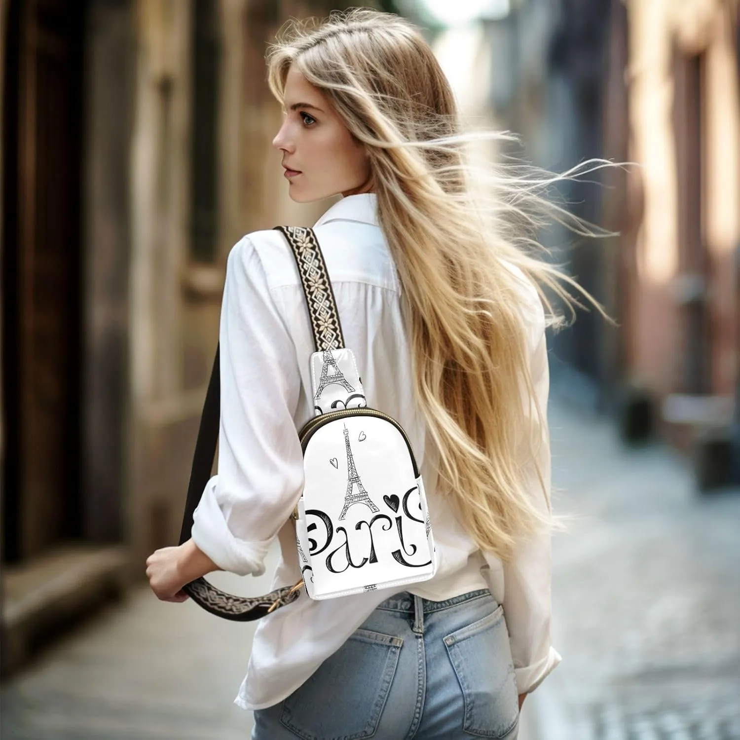 Fisyme Eiffel Tower Paris Small Sling Bag for Women Fashion Waist Packs Leather Crossbody Fanny Packs Purse for Travel