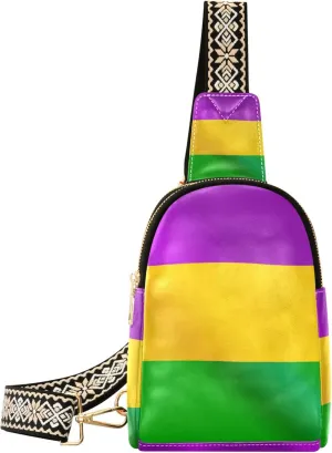 Fisyme Mardi Gras Flag Small Sling Bag for Women Fashion Waist Packs Leather Crossbody Fanny Packs Purse for Travel