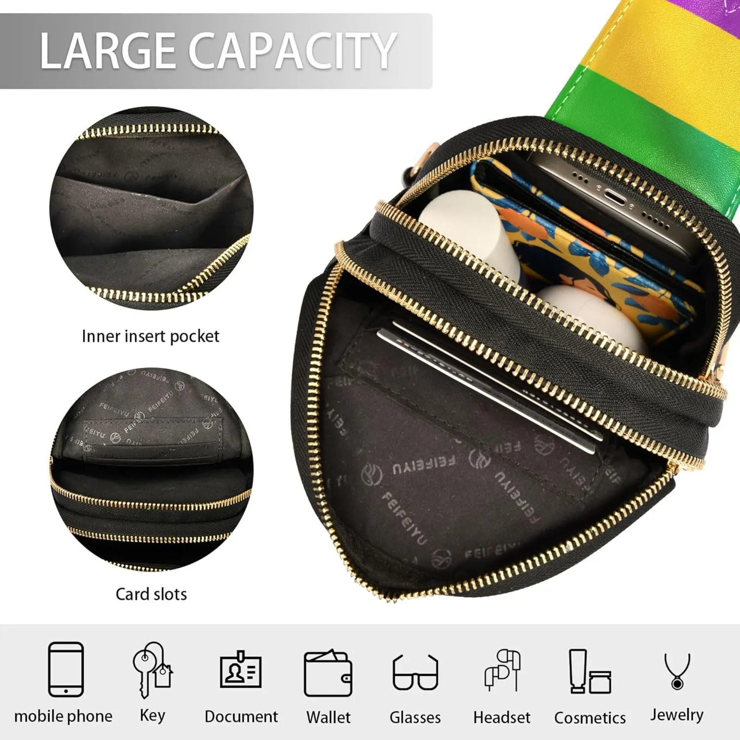 Fisyme Mardi Gras Flag Small Sling Bag for Women Fashion Waist Packs Leather Crossbody Fanny Packs Purse for Travel