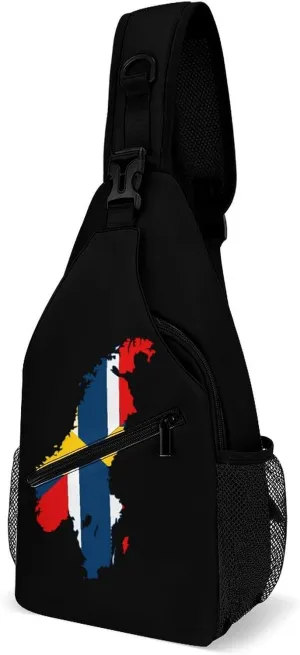 Flag Map of Sweden Norway Funny Crossbody Sling Bag Novelty Chest Bags Shoulder Backpack For Travel Hiking 15×8×4 Inches