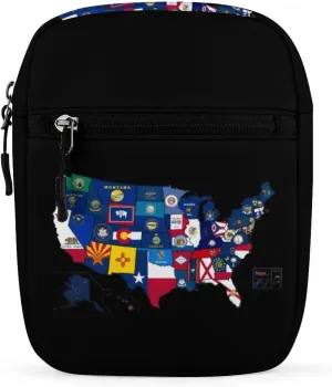 Flag Map of U.S. States and Territories Cute Crossbody Bags Small Sling Purse Travel Shoulder Bag with Adjustable Strap for Men Women