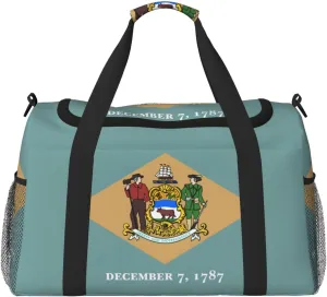 Flag of Delaware print Large Canvas Travel Duffel Bag Weekender Bags for Women Overnight Bag Carry On Tote Bag