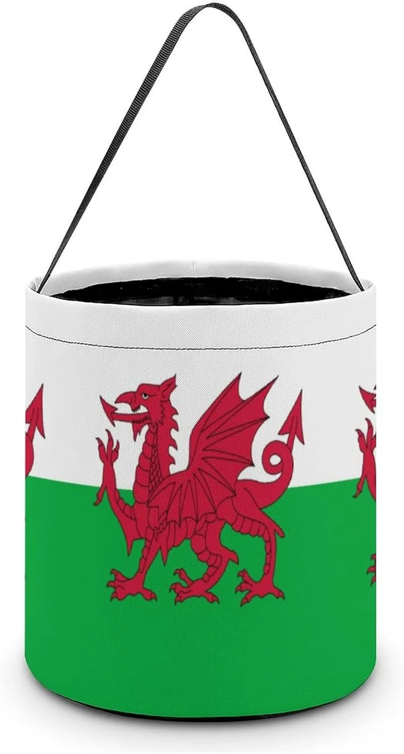 Flag of Wales Welsh Easter Buckets with Handles Egg Hunt Candy Basket Tote Bags Reusable Handbag for Party Easter Decoration