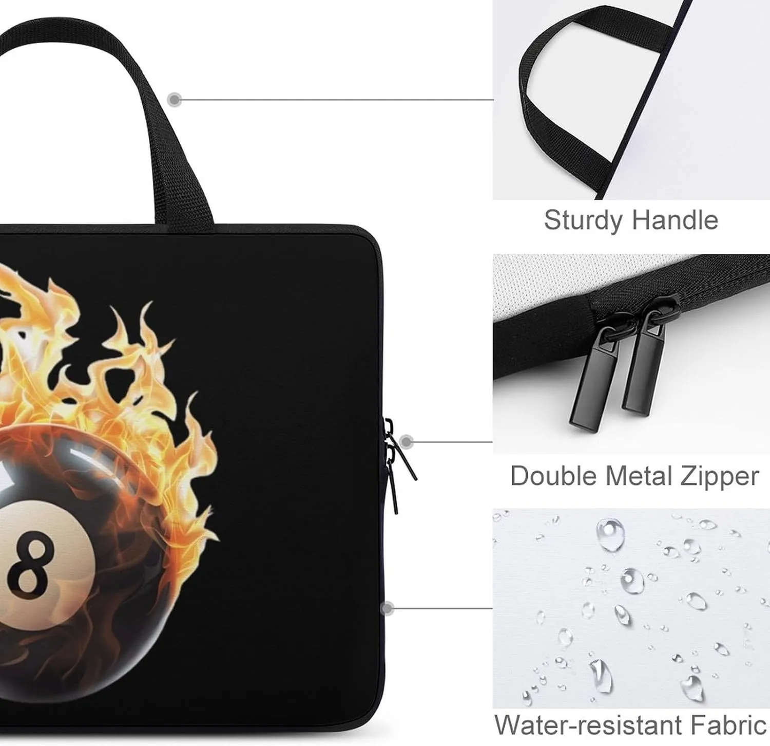 Flaming 8 Ball Billiards Funny Laptop Bag Sleeve Portable Computer Carrying Case Cover Unisex 13inch