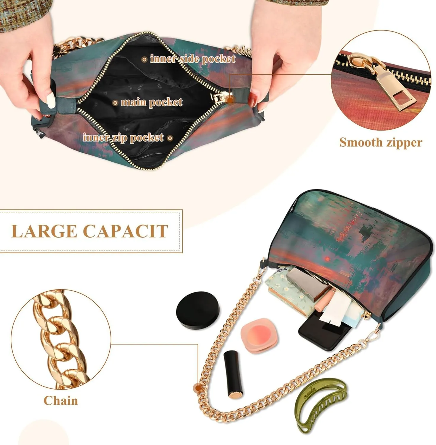 Flamingos Beach Watercolor Women Purse Hobo Party Purses Womens Evening Handbag Chain Ladies Shoulder Bag