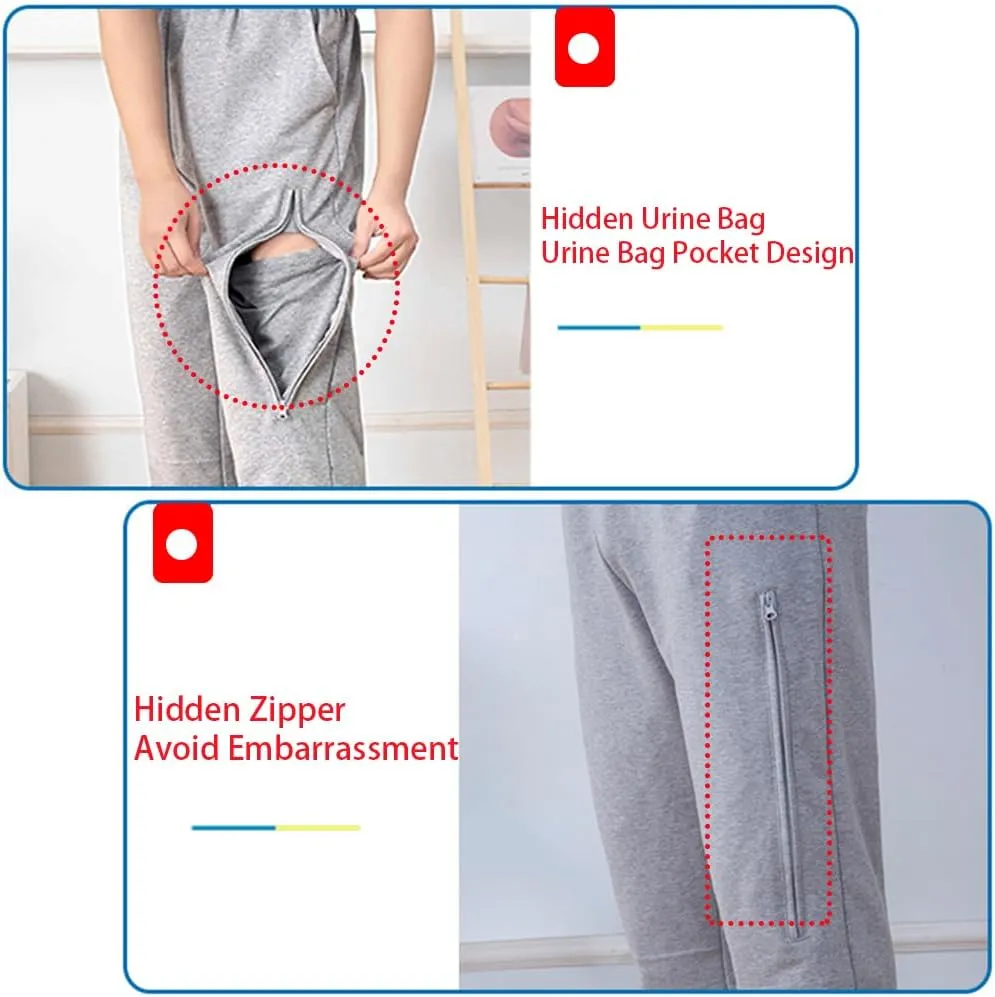 Fleece Lined Winter Urine Bag Holder Pants with Zippered Pockets,Incontinence Catheter Pants,Urine Bag Holder Trousers for Nephropathy Nephrostomy,Cystostomy,Eelderly
