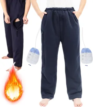 Fleece Lined Winter Urine Bag Holder Pants with Zippered Pockets,Incontinence Catheter Pants,Urine Bag Holder Trousers for Nephropathy Nephrostomy,Cystostomy,Eelderly