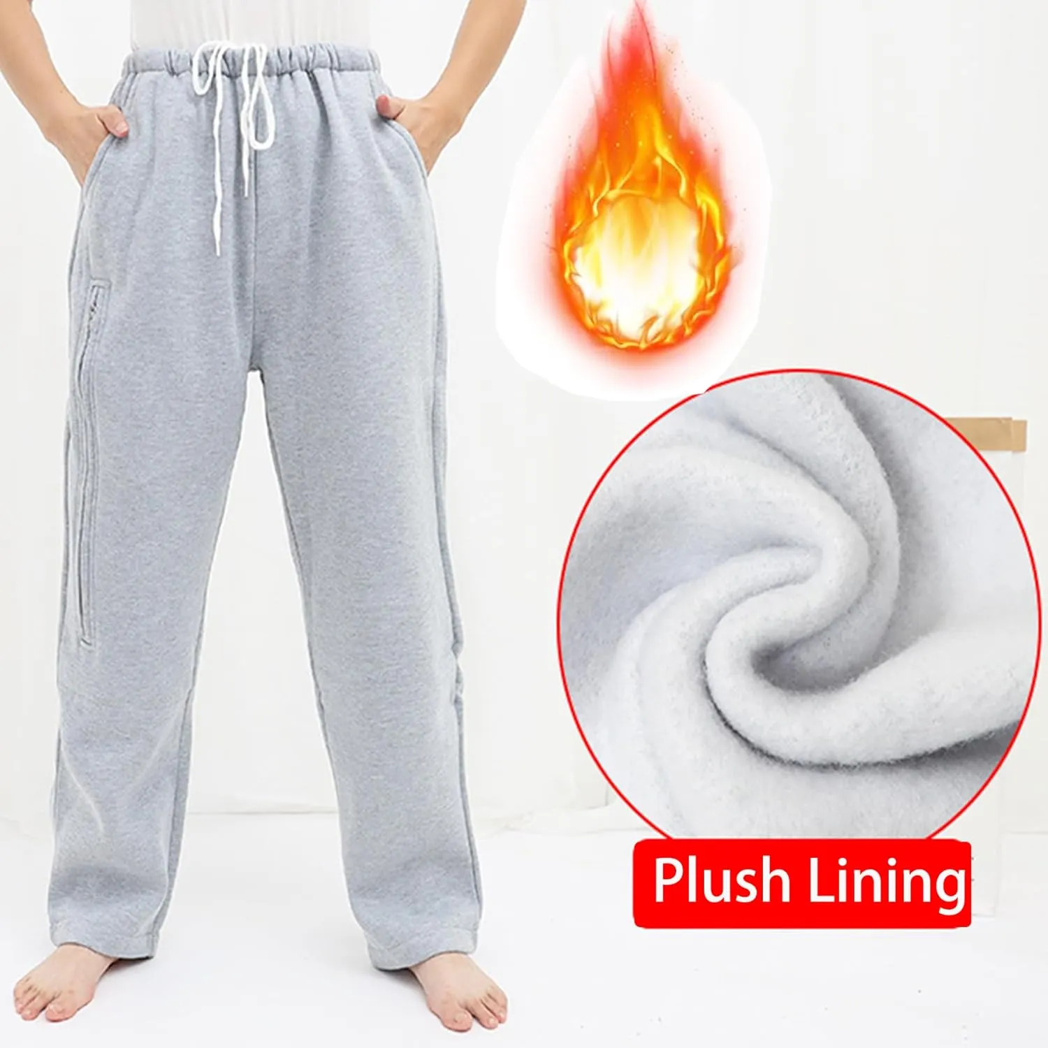 Fleece Lined Winter Urine Bag Holder Pants with Zippered Pockets,Incontinence Catheter Pants,Urine Bag Holder Trousers for Nephropathy Nephrostomy,Cystostomy,Eelderly