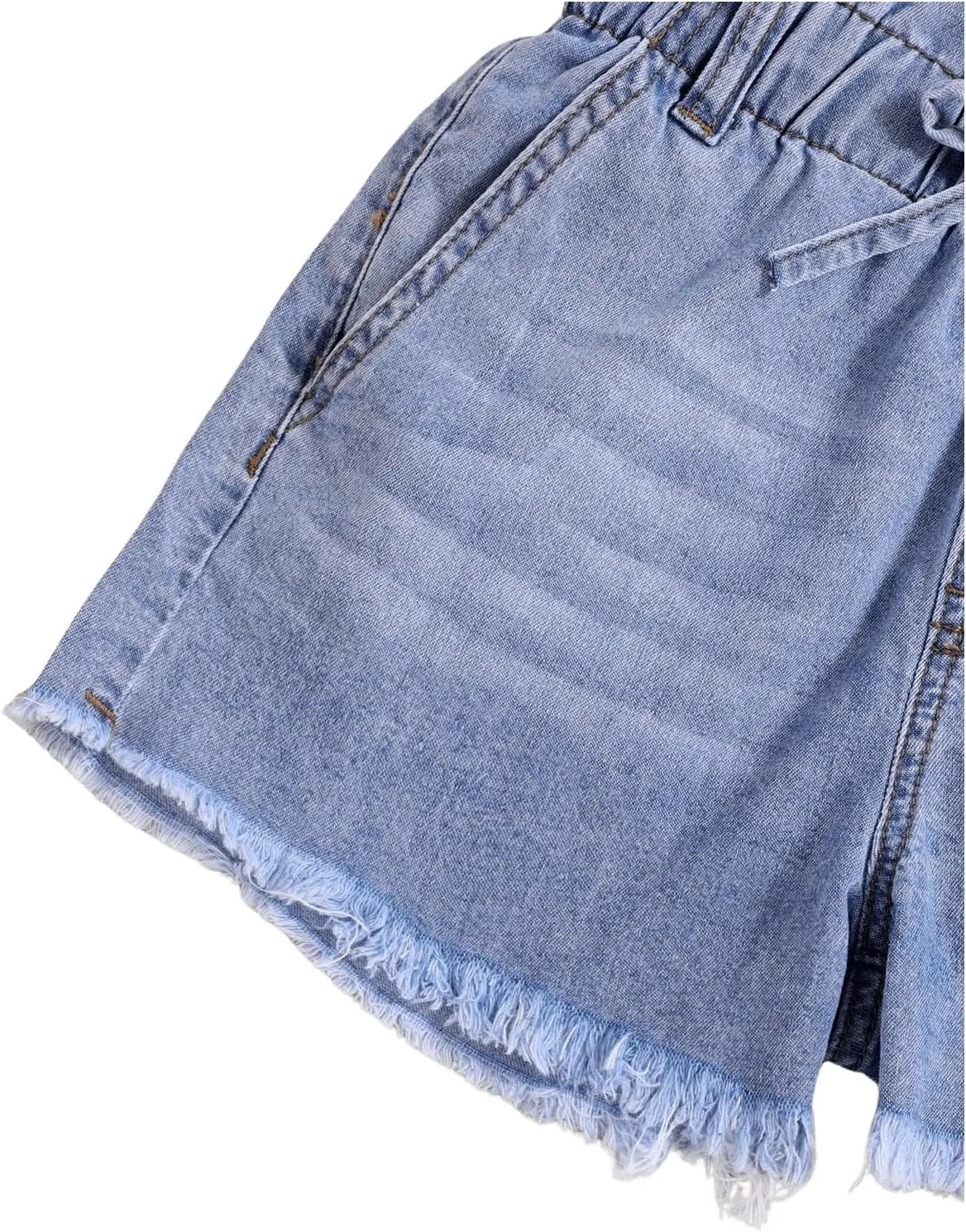 Floerns Girl's Elastic Waist Frayed Hem Shorts Paperbag Denim Shorts