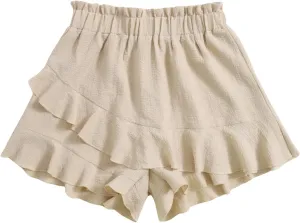Floerns Women's Boho Paperbag Waist Ruffle Hem Elastic High Waist Cropped Shorts
