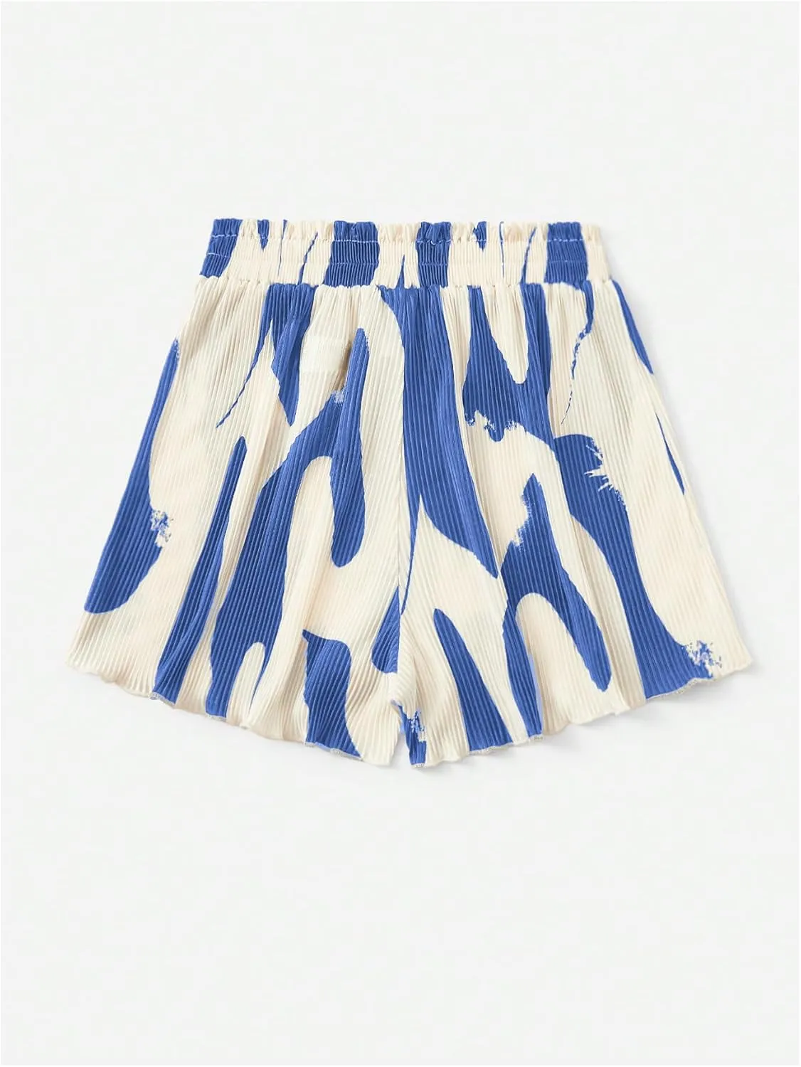 Floerns Women's Lettuce Trim Flowy Shorts Allover Print Elastic High Waist Wide Leg Shorts