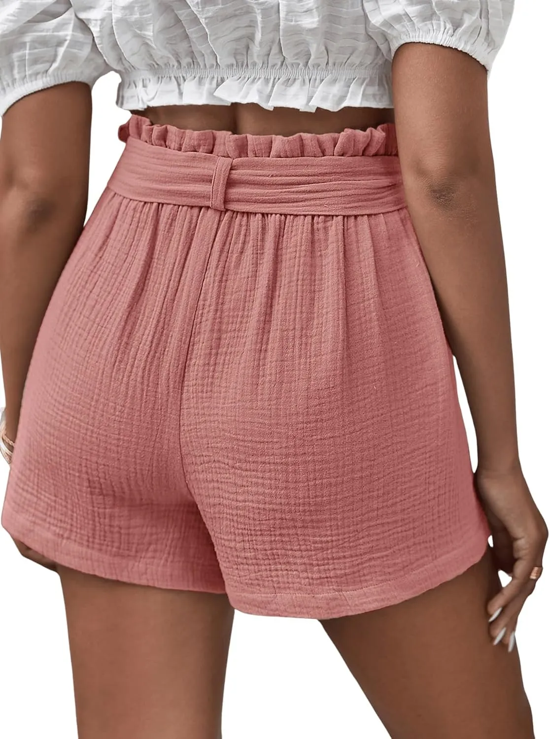 Floerns Women's Paperbag Waist Shorts Elastic Waist Wide Leg Summer Shorts