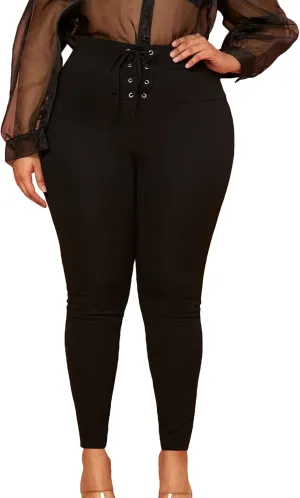 Floerns Women's Plus Size Plaid Pants Leggings Stretchy Elastic Waist Work Skinny Pants