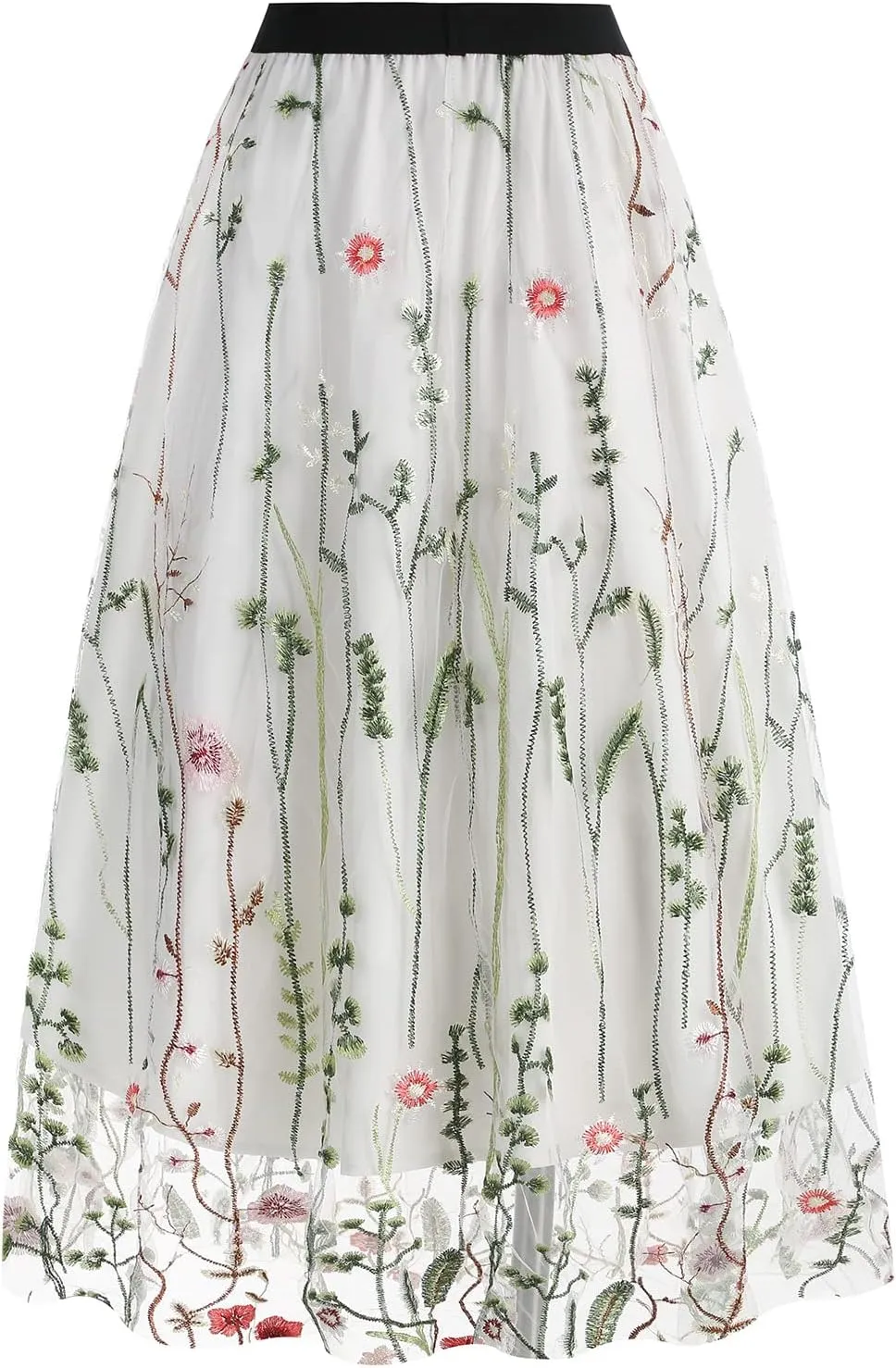 Floral Embroidered Women's Skirts - Vintage Tulle Wedding & Prom A-Line Flower Skirts with Elastic Waist