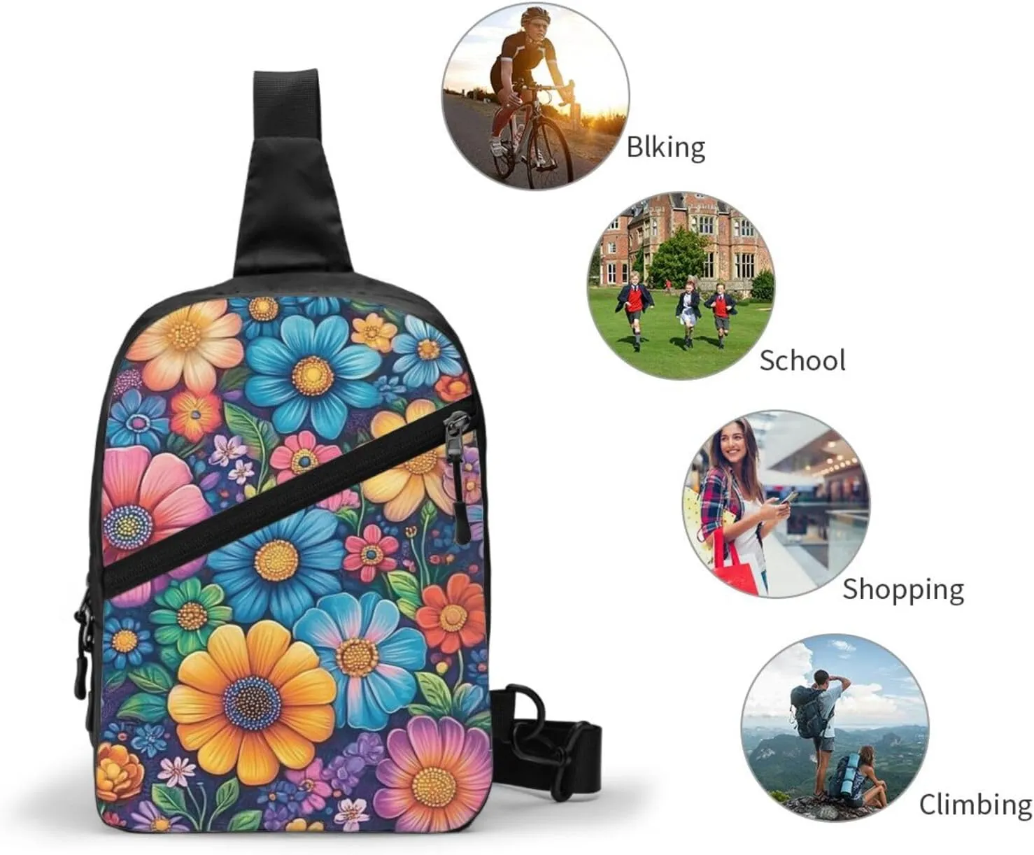 Flower Print Crossbody Bags For Women, Sling Bag For Men, Hiking Backpack Lightweight For Casual Outdoor Travel